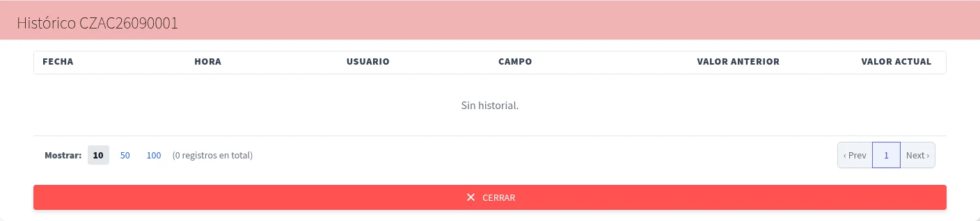 Captura de C1010, vista historico
