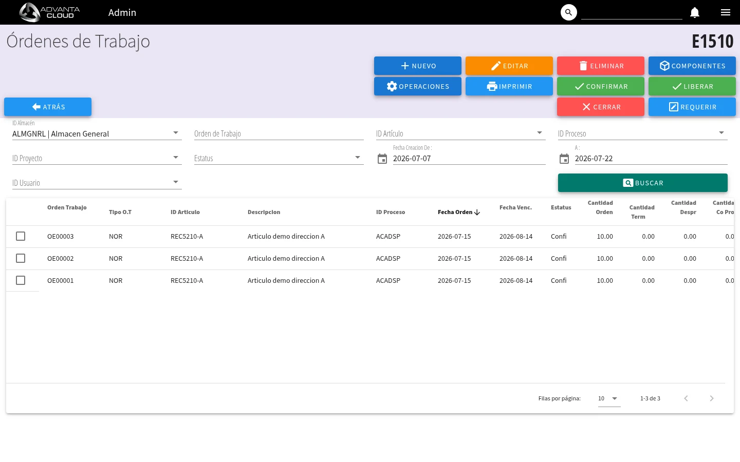 Captura de E1510, vista index