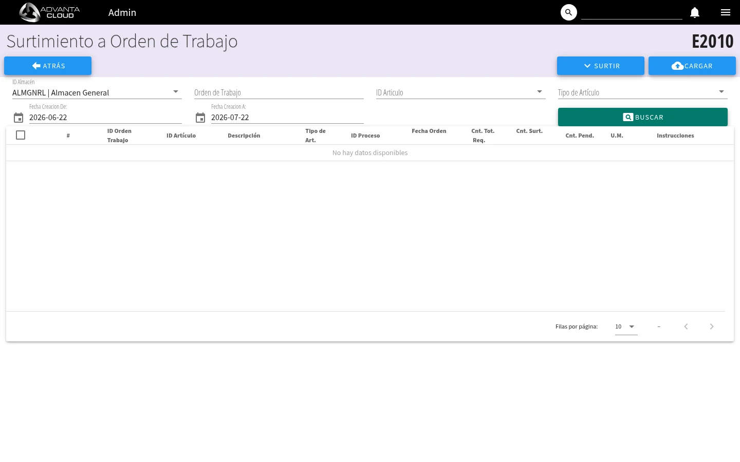 Captura de E2010, vista index