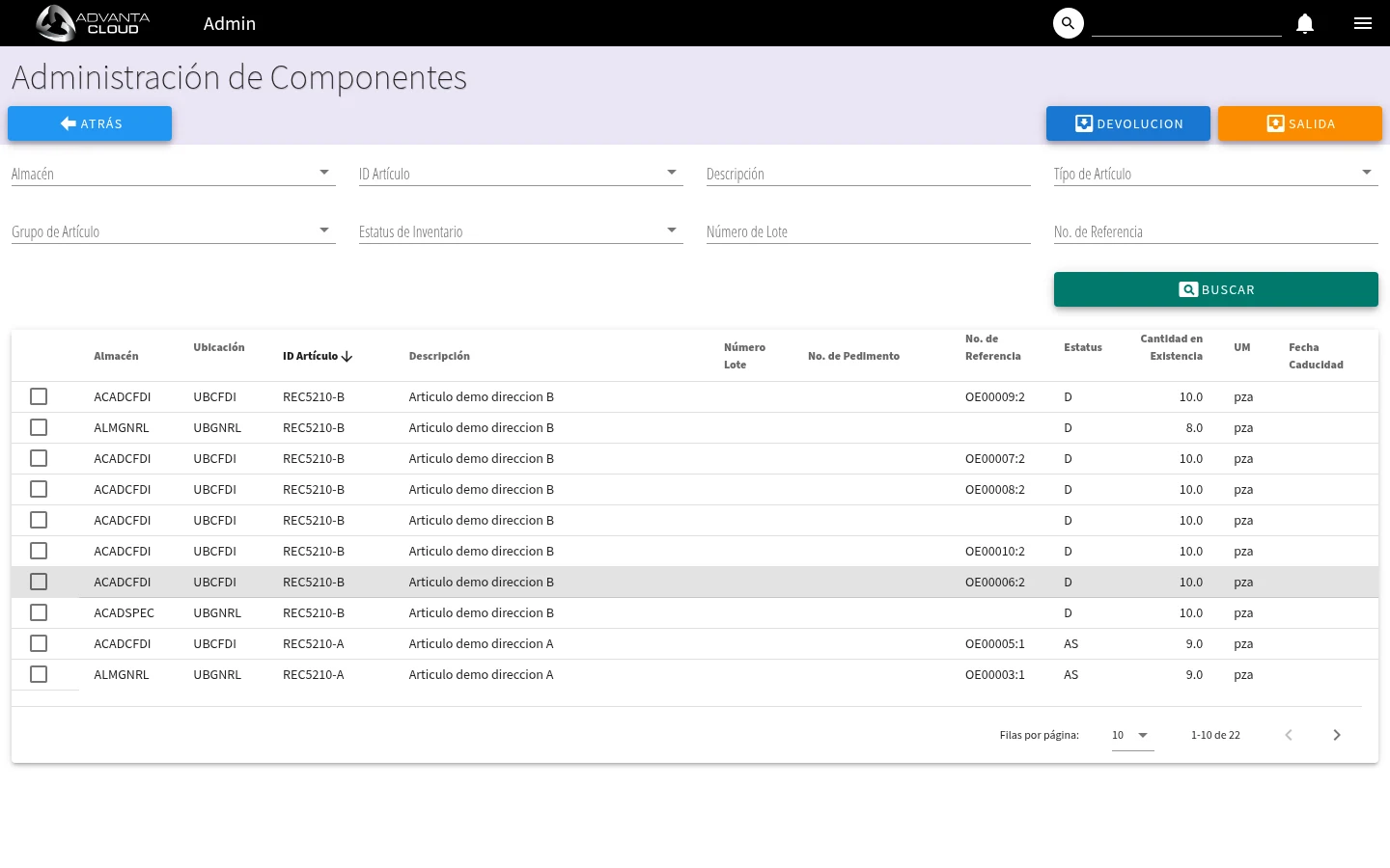 Captura de E2020, vista index