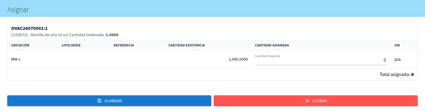 Captura de F3530, vista assign
