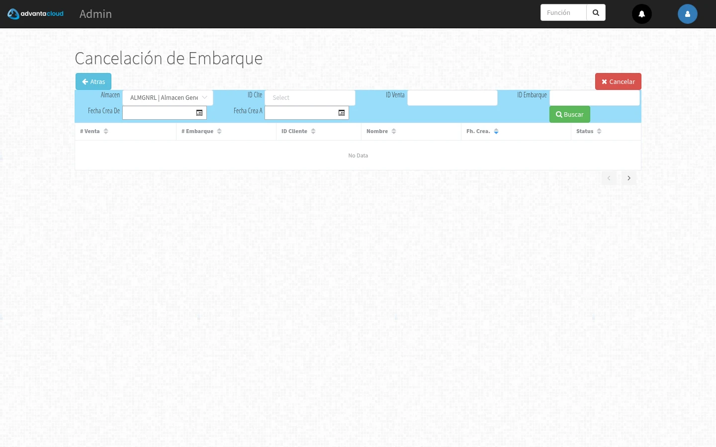 Captura de F3541, vista cancel-shipment