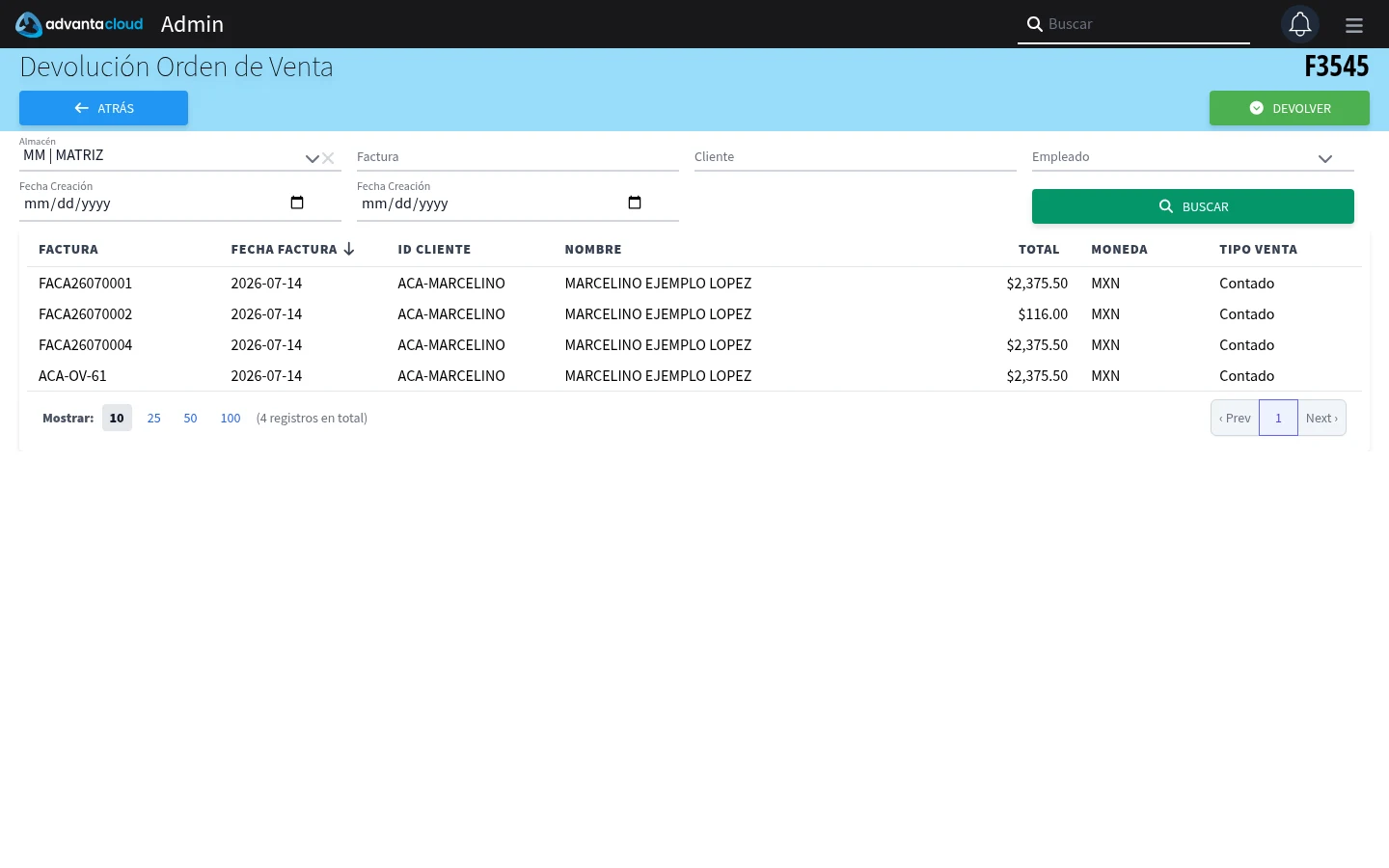 Captura de F3545, vista index