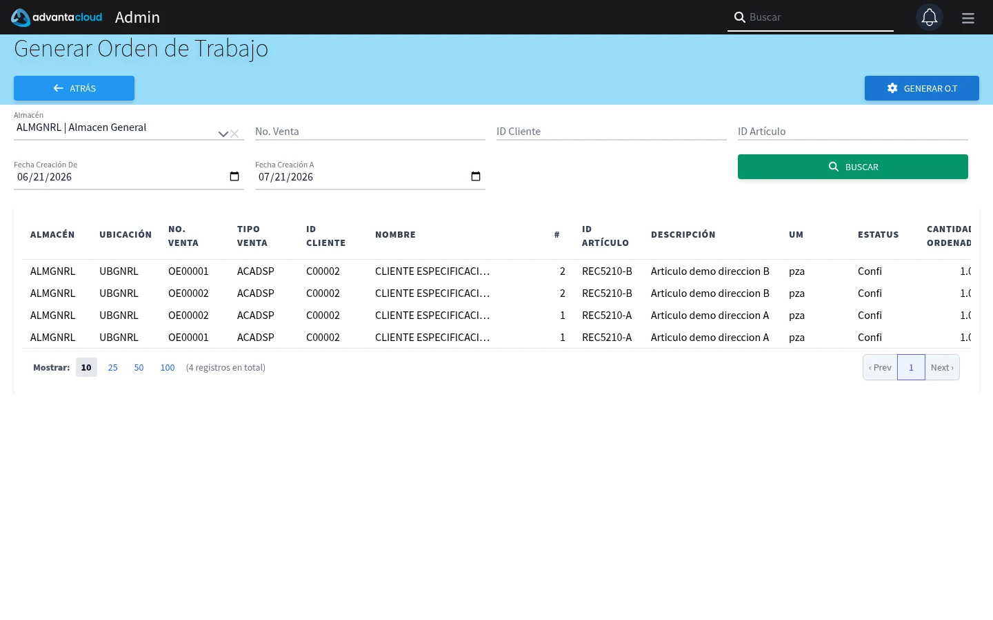 Captura de F3570, vista index