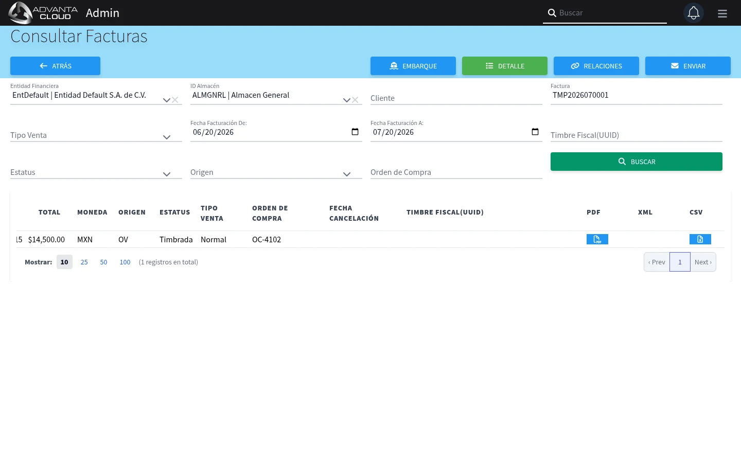 Captura de F5011, vista index