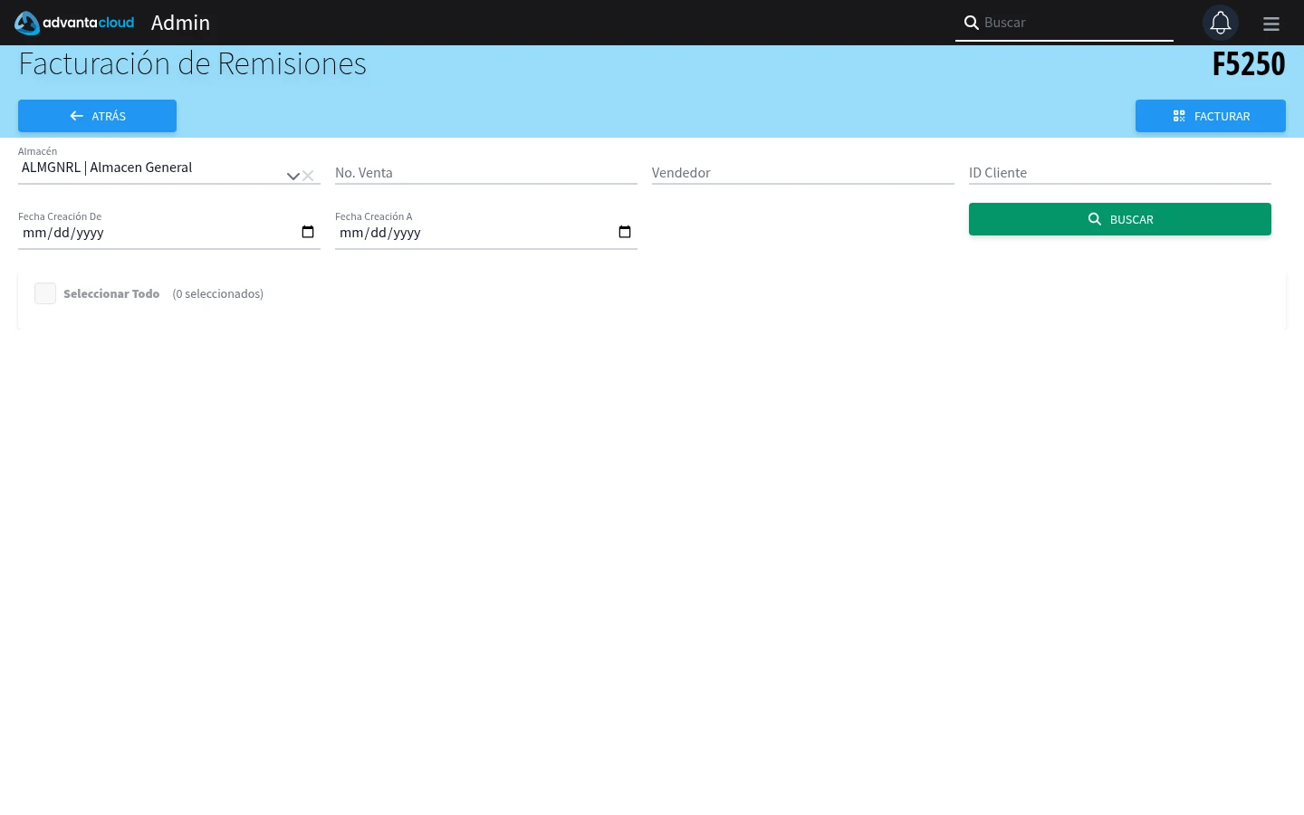 Captura de F5250, vista index