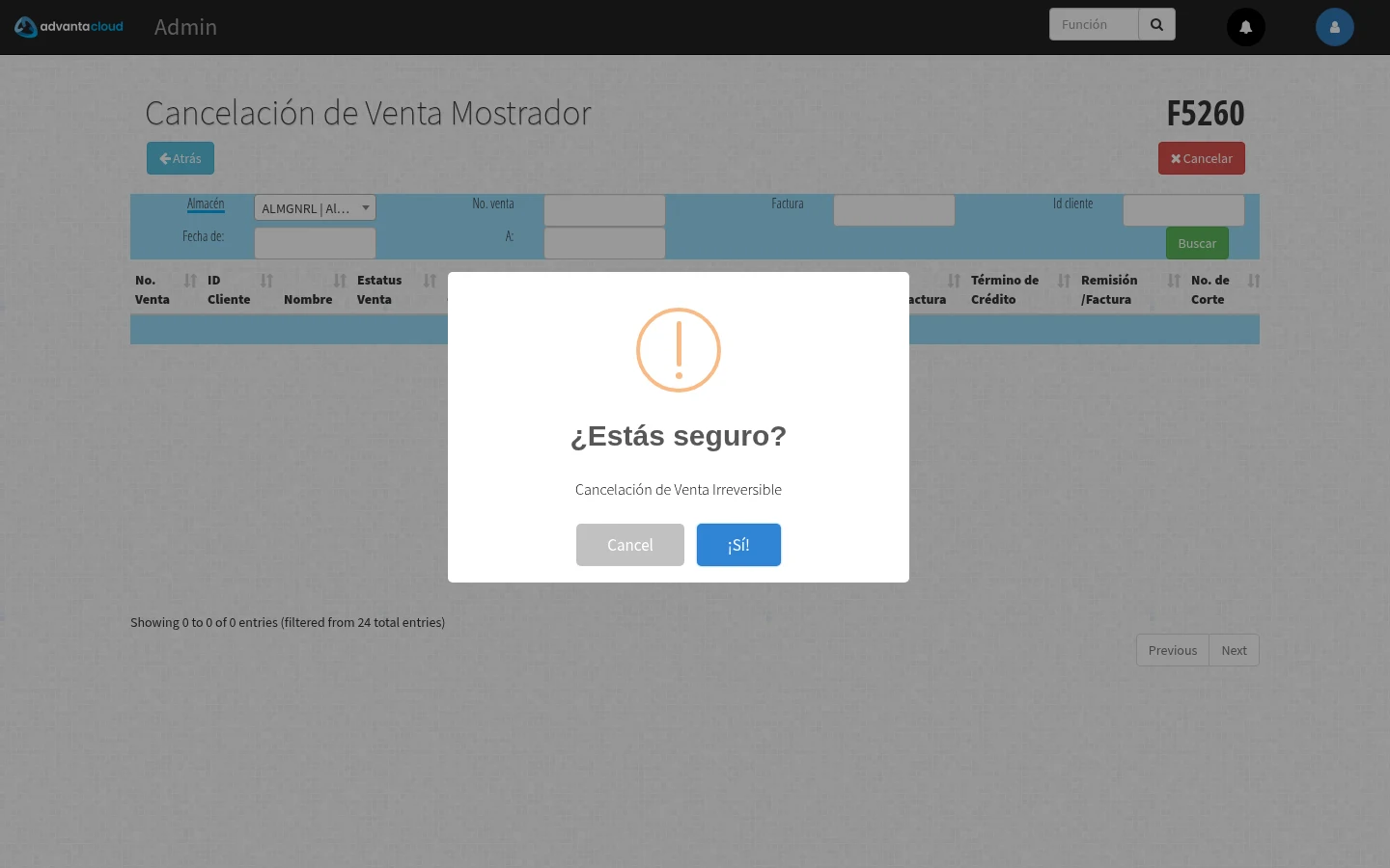 Captura de F5260, vista confirmacion