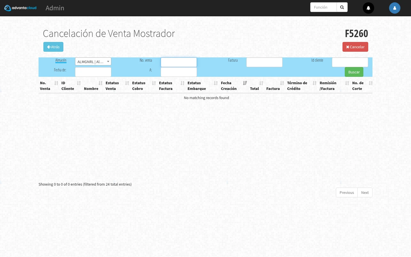 Captura de F5260, vista index