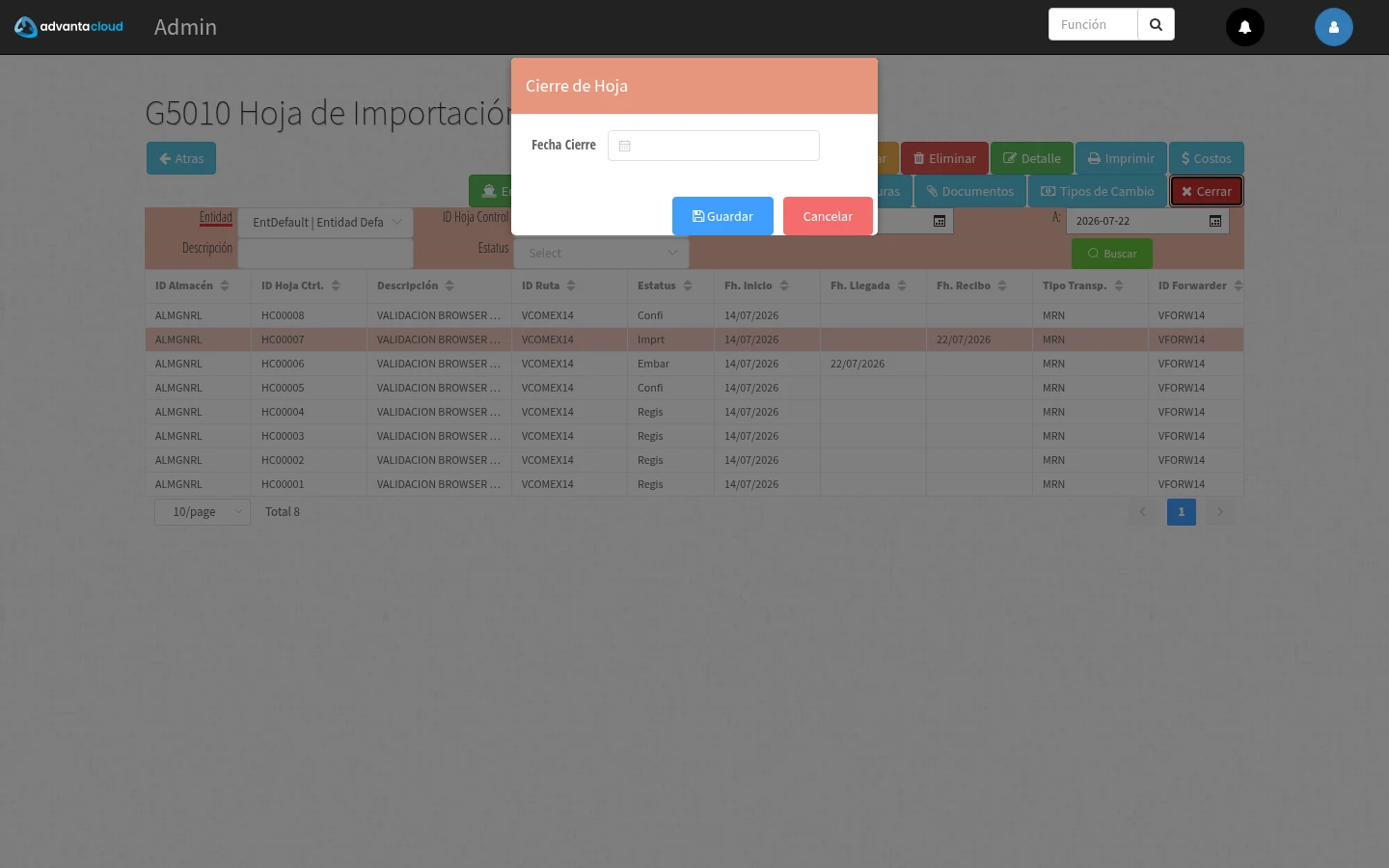 Captura de G5010, vista close-modal