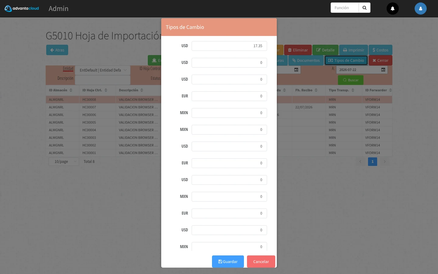 Captura de G5010, vista exchange-types