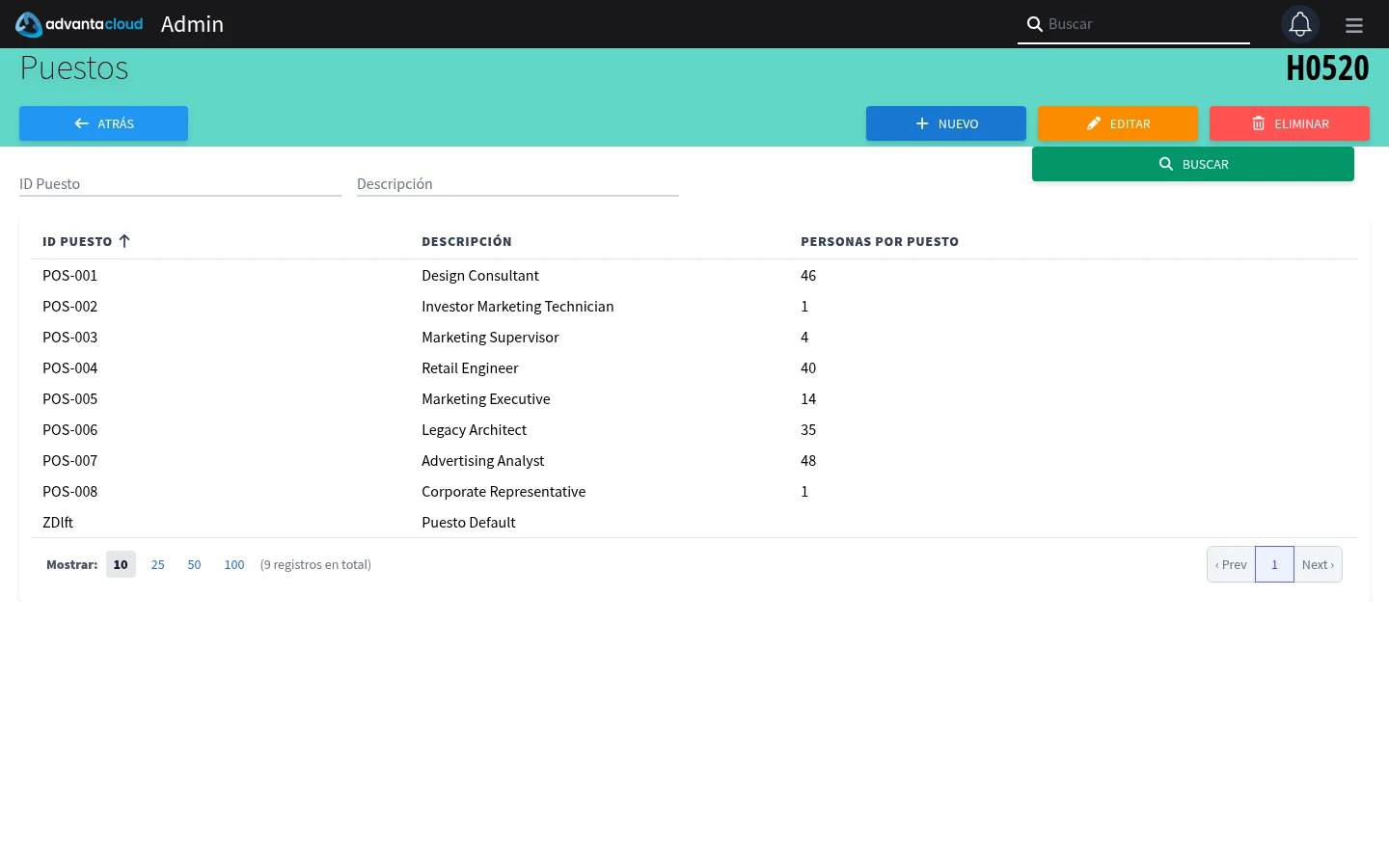 Captura de H0520, vista index