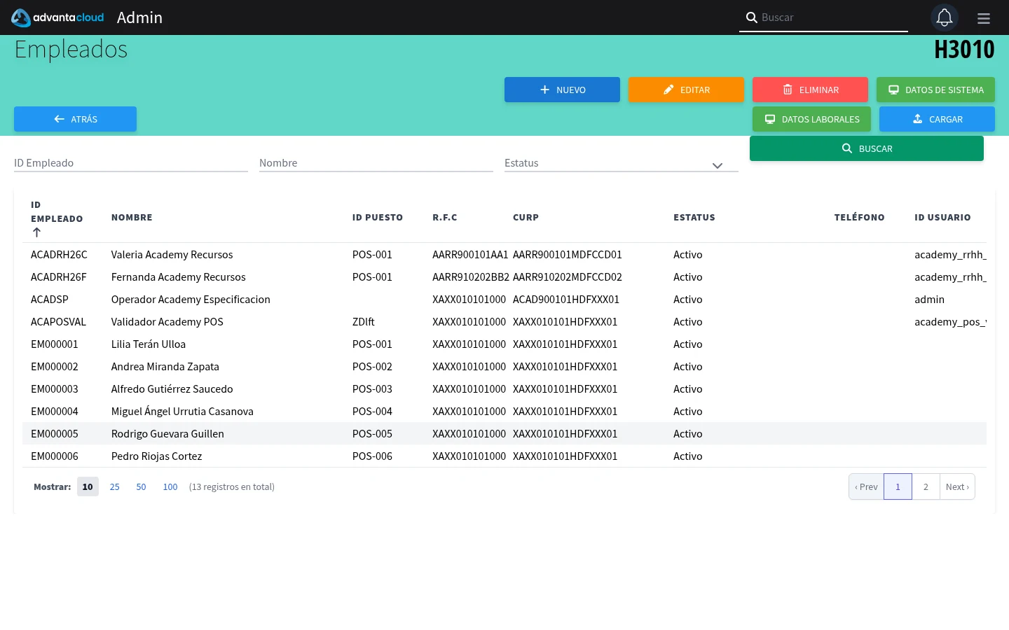 Captura de H3010, vista index
