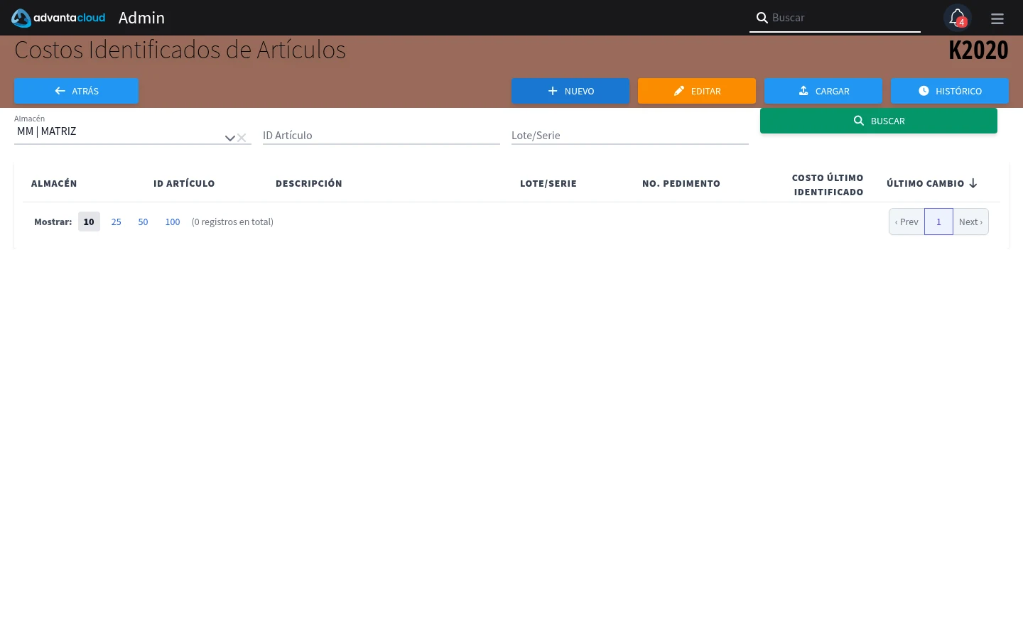 Captura de K2020, vista index