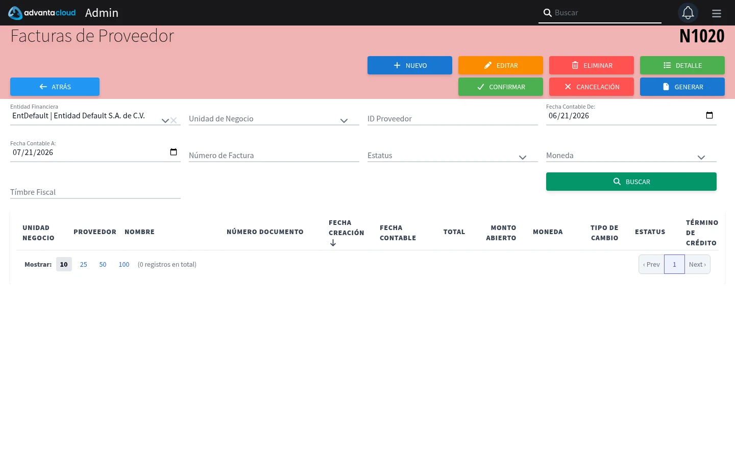 Captura de N1020, vista index