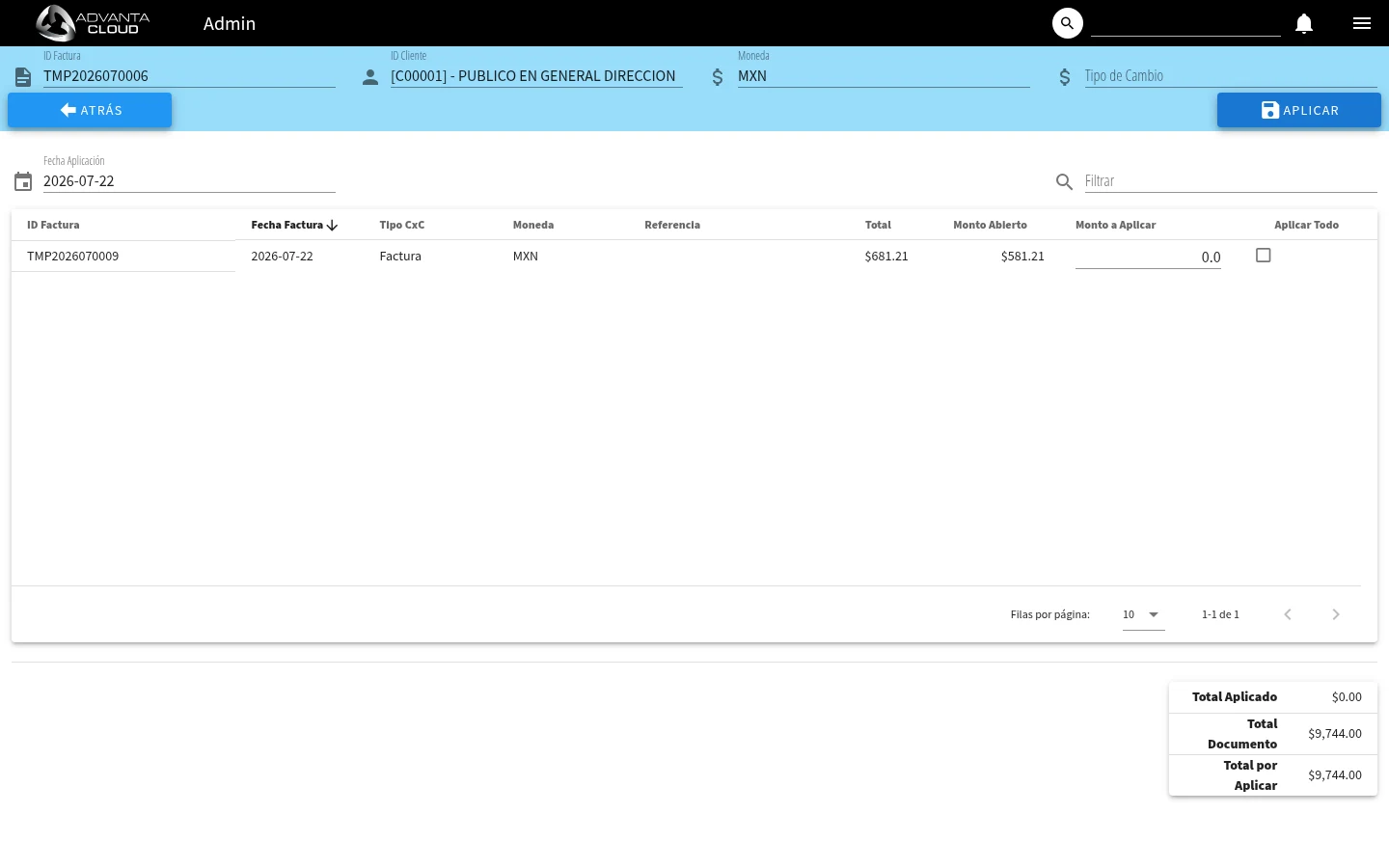 Captura de R1040, vista applyxvfmnote