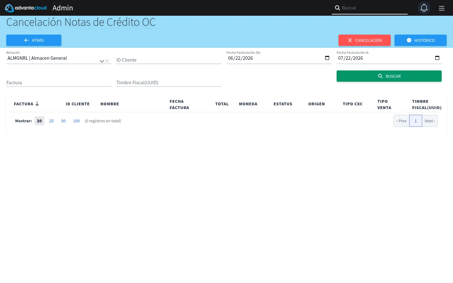 Captura de R1050, vista cancelncoc